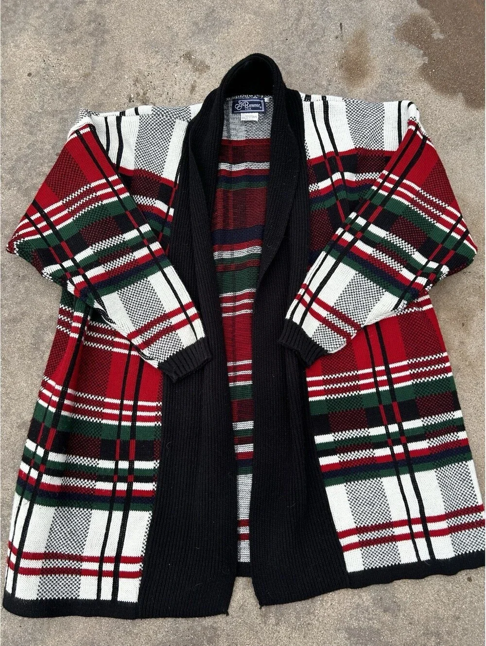 Vintage JJ Browne Womens XL Open Front  Long Sweater Cardigan Christmas Holiday
